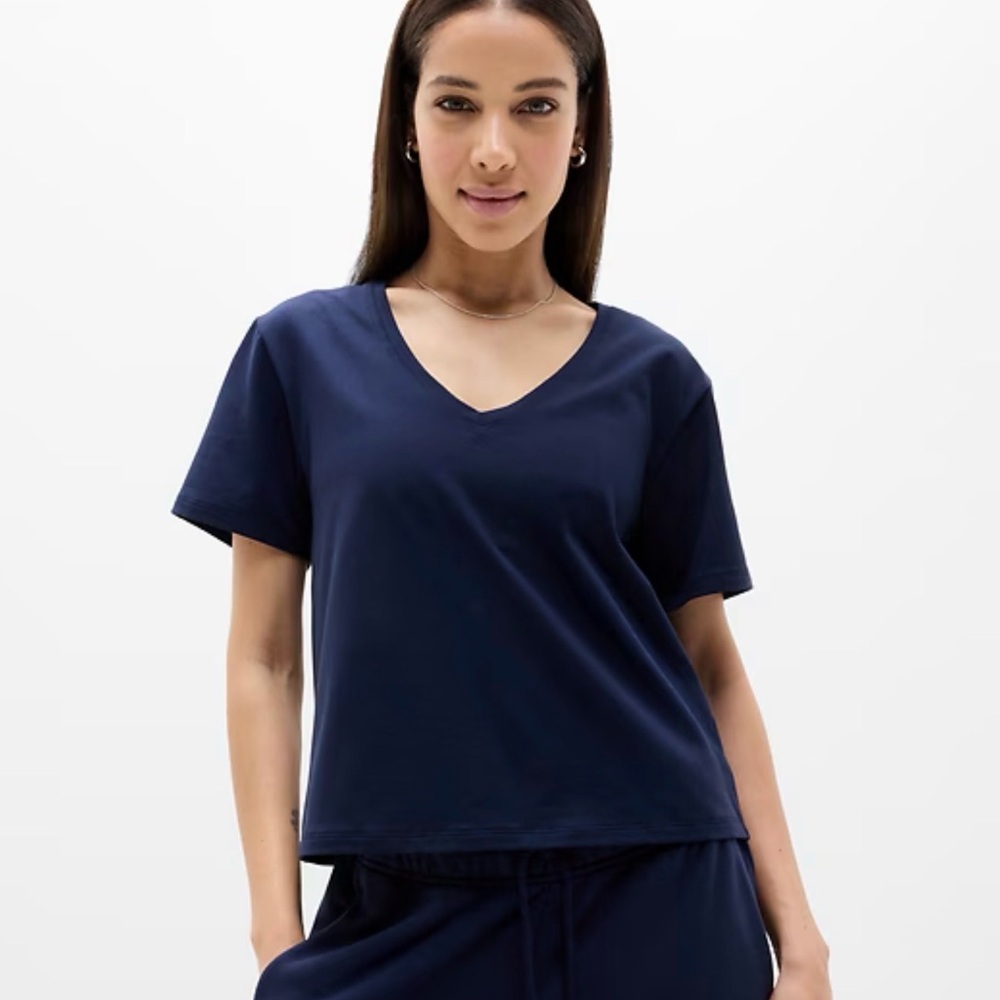 Athleta Navy Short Sleeve V-Neck Tee